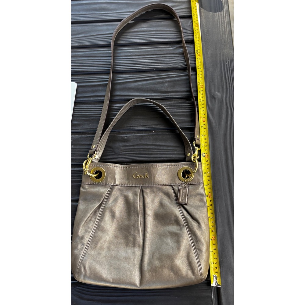 Coach‎ Leather Shoulder Bag Metallic Brown Gold Hardware Designer Handbag Purse - Picture 5 of 11